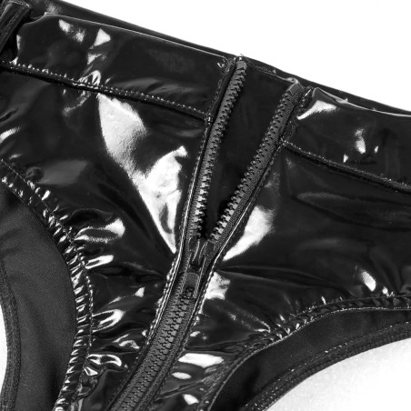 Culotte sexy noire en wetlook zippée - Culottes / Strings