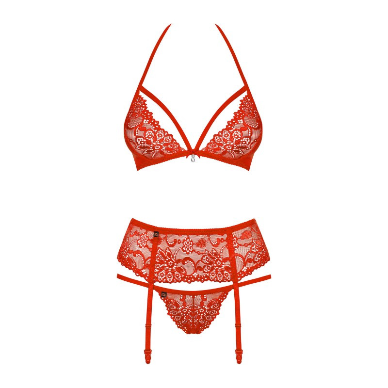 Ensemble glamour rouge 3 pièces - Ensemble lingerie sexy pour travestis