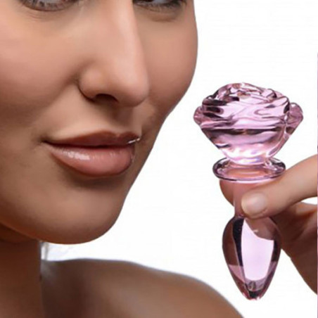 Plug Anal en Verre Pink Rose - Plugs bijoux pour travestis